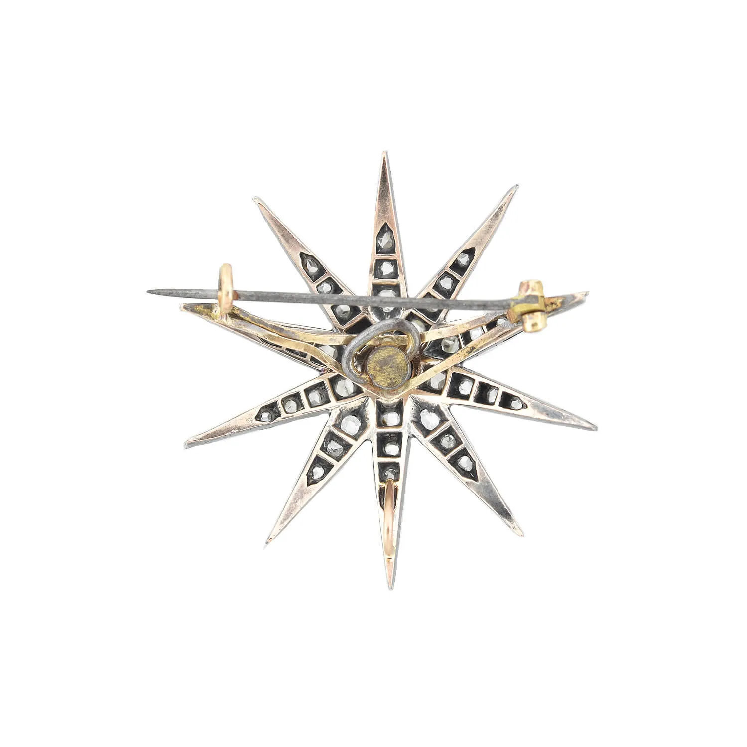 Victorian 14k/Sterling Diamond   Sapphire Starburst Pin