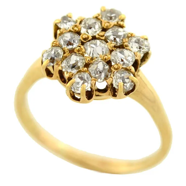 Victorian 14kt Mine Cut Diamond Cluster Ring