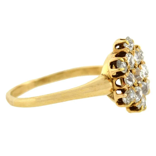 Victorian 14kt Mine Cut Diamond Cluster Ring