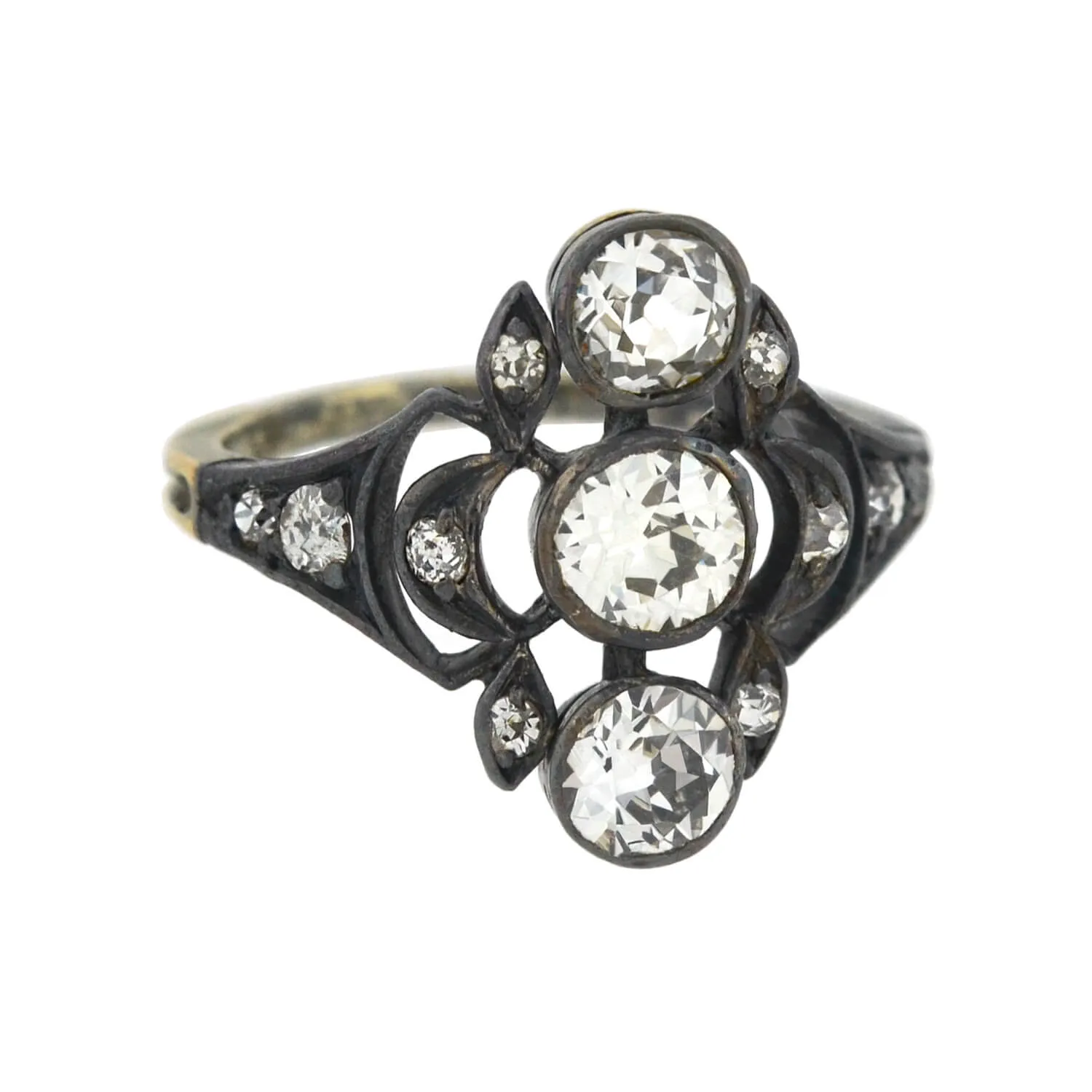 Victorian 15kt/Sterling 3-Stone Diamond Ring 1.60ctw