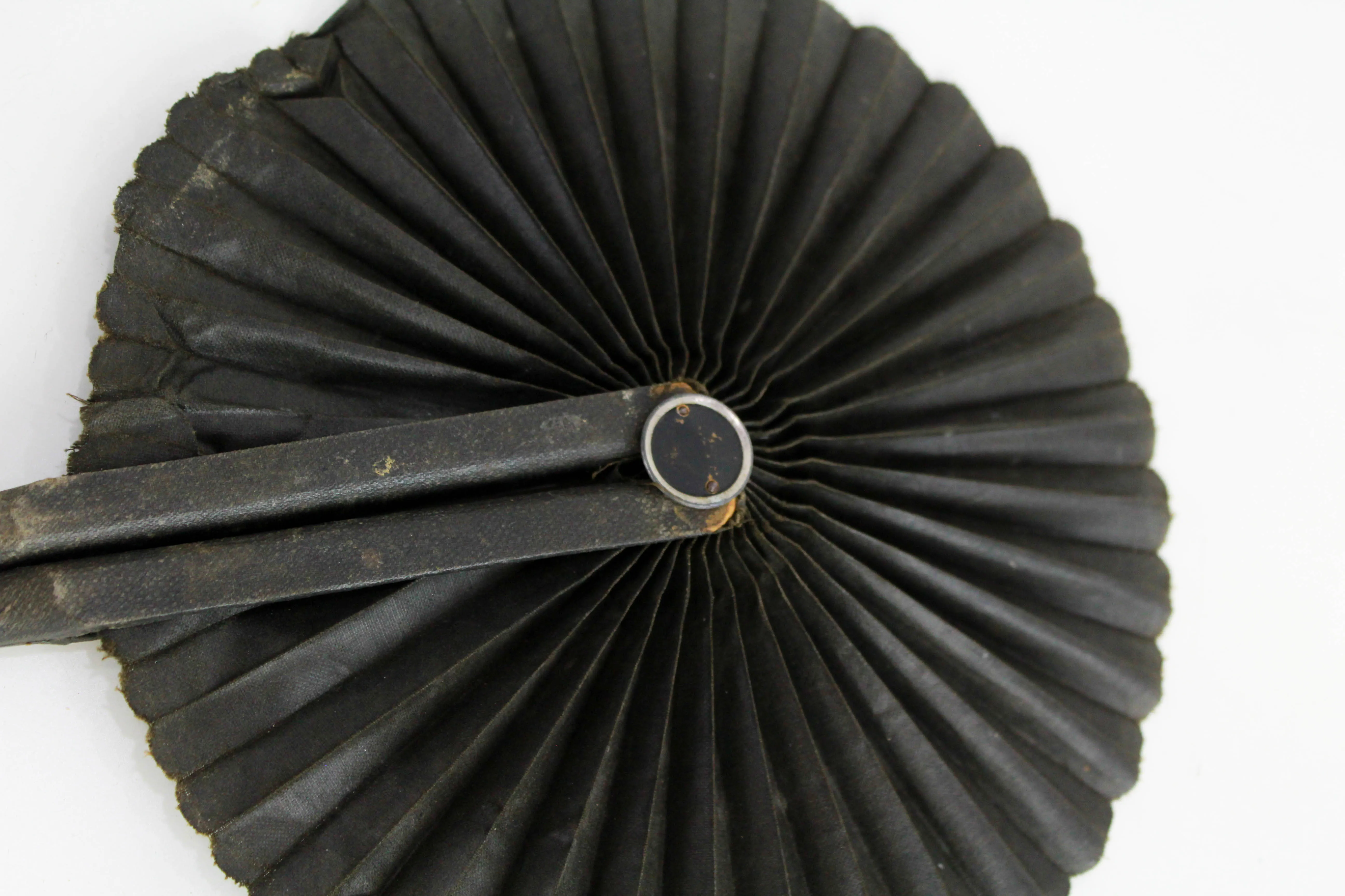 Victorian Cockade Fan, Round Mourning Folding Fan, Antique Black Circular Fan, Gothic 19th Century