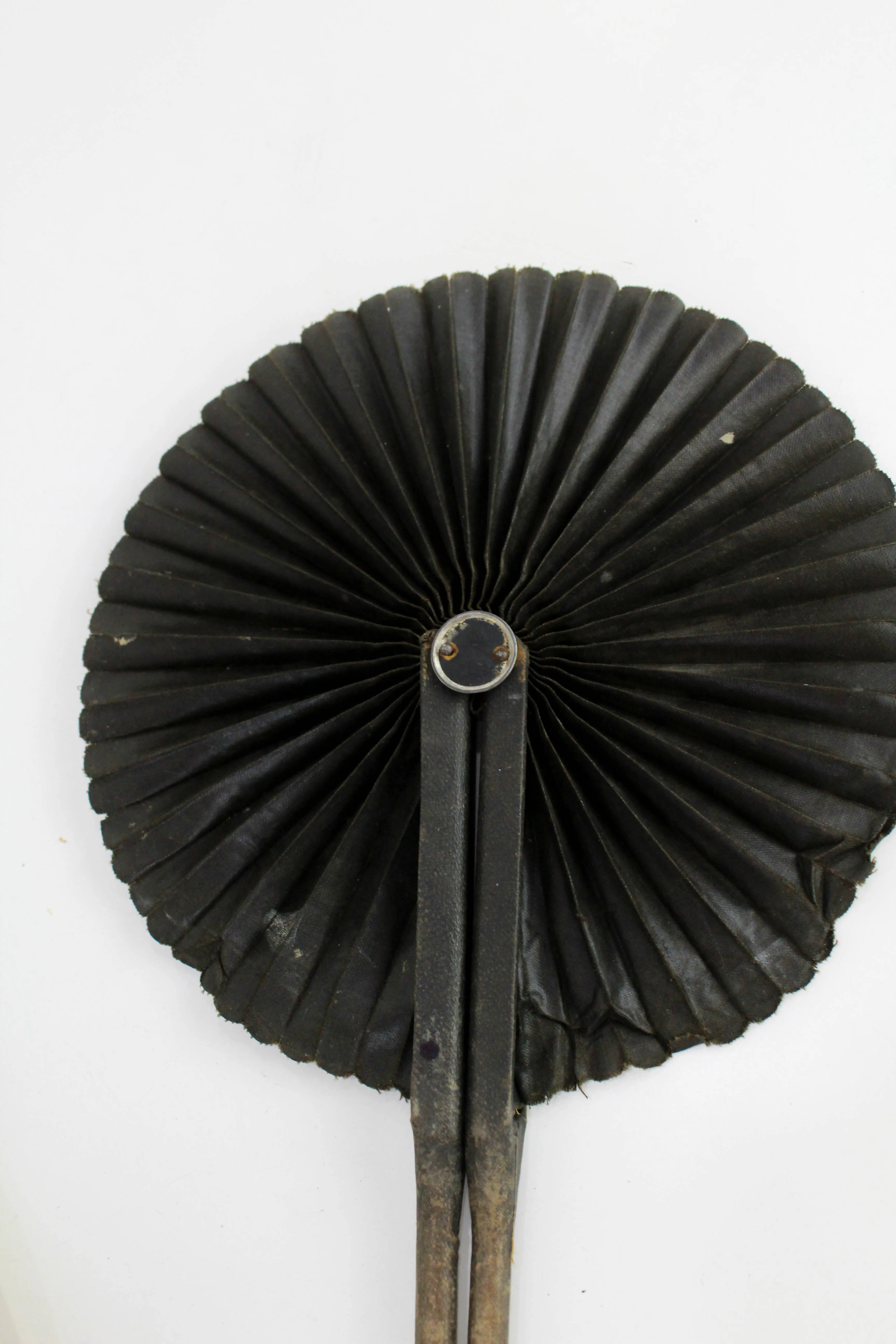 Victorian Cockade Fan, Round Mourning Folding Fan, Antique Black Circular Fan, Gothic 19th Century