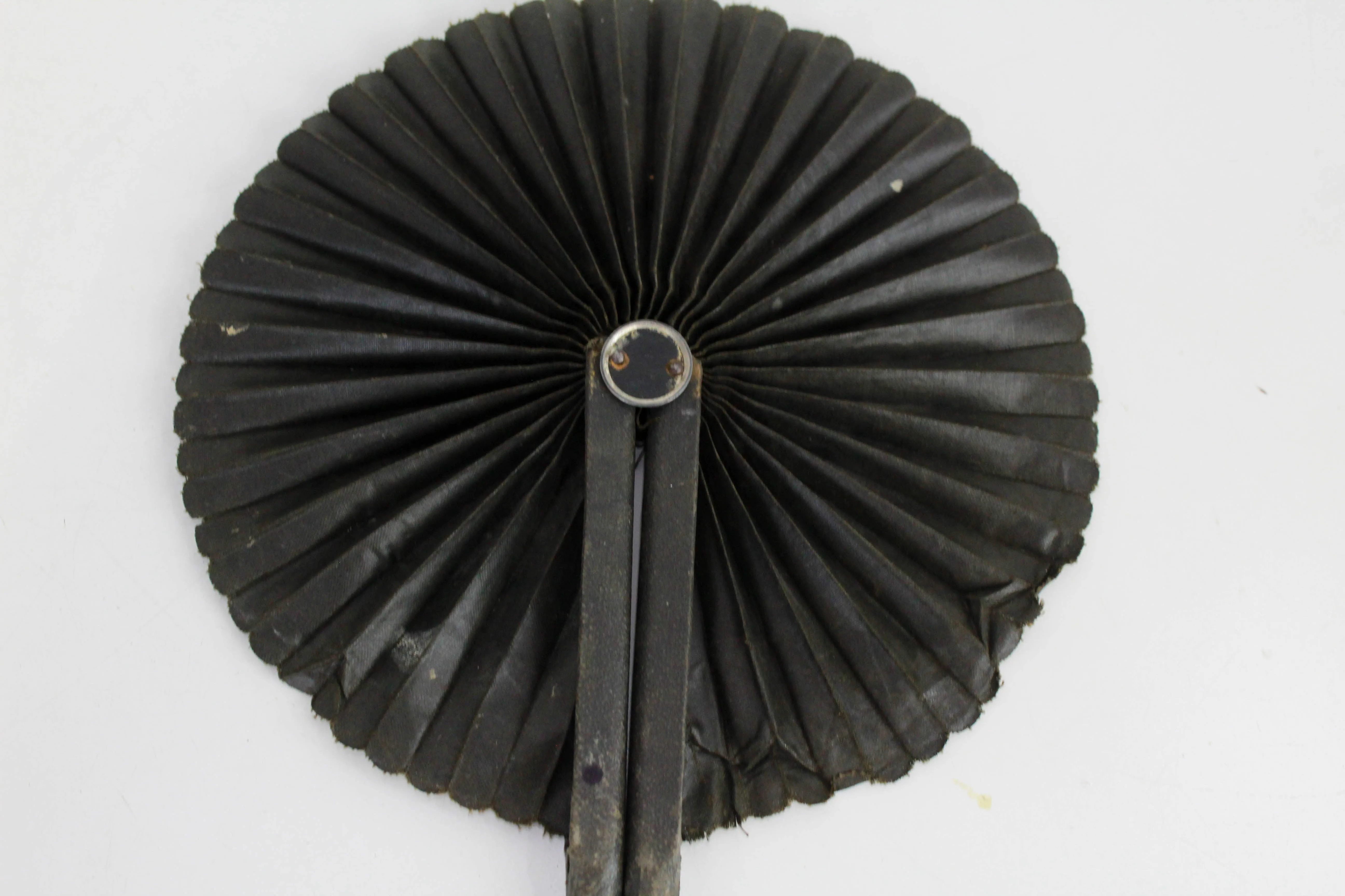 Victorian Cockade Fan, Round Mourning Folding Fan, Antique Black Circular Fan, Gothic 19th Century