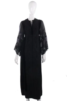 Vintage early 1970's gothic black velvet and lace dress by Angela Gore size 10