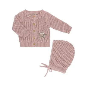 Waffle Knit Cardigan & Bonnet