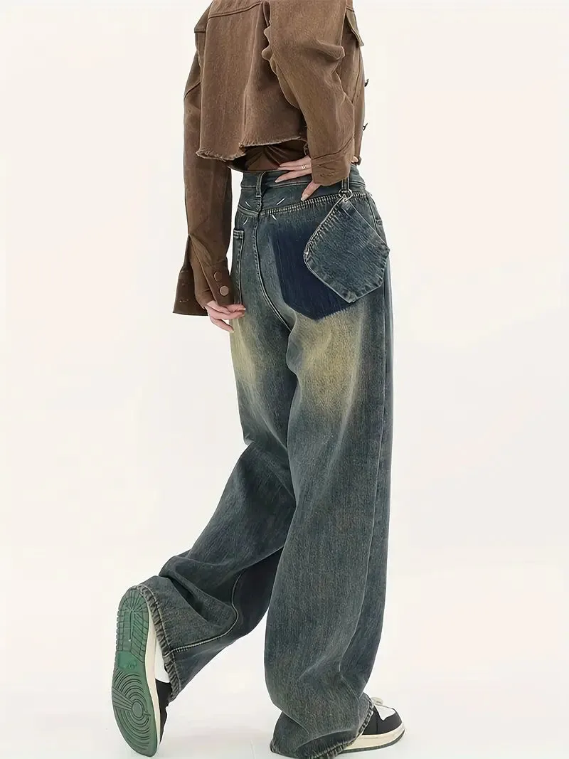 Wenkouban Vintage distressed baggy boyfriend jeans with cut pockets