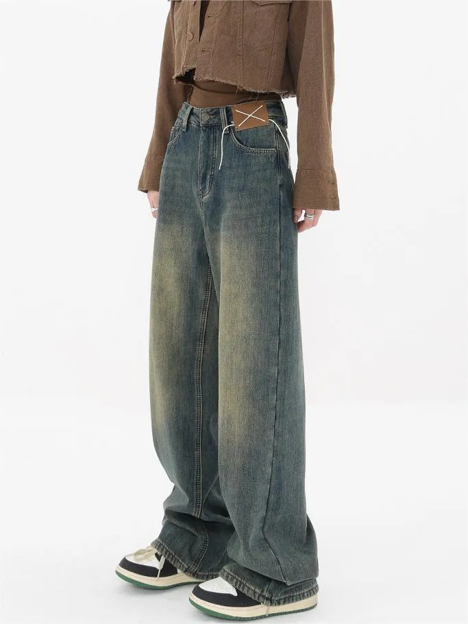 Wenkouban Vintage distressed baggy boyfriend jeans with cut pockets