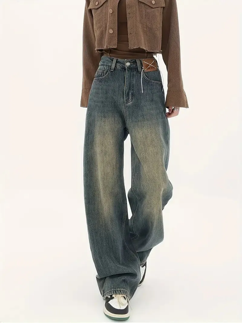 Wenkouban Vintage distressed baggy boyfriend jeans with cut pockets