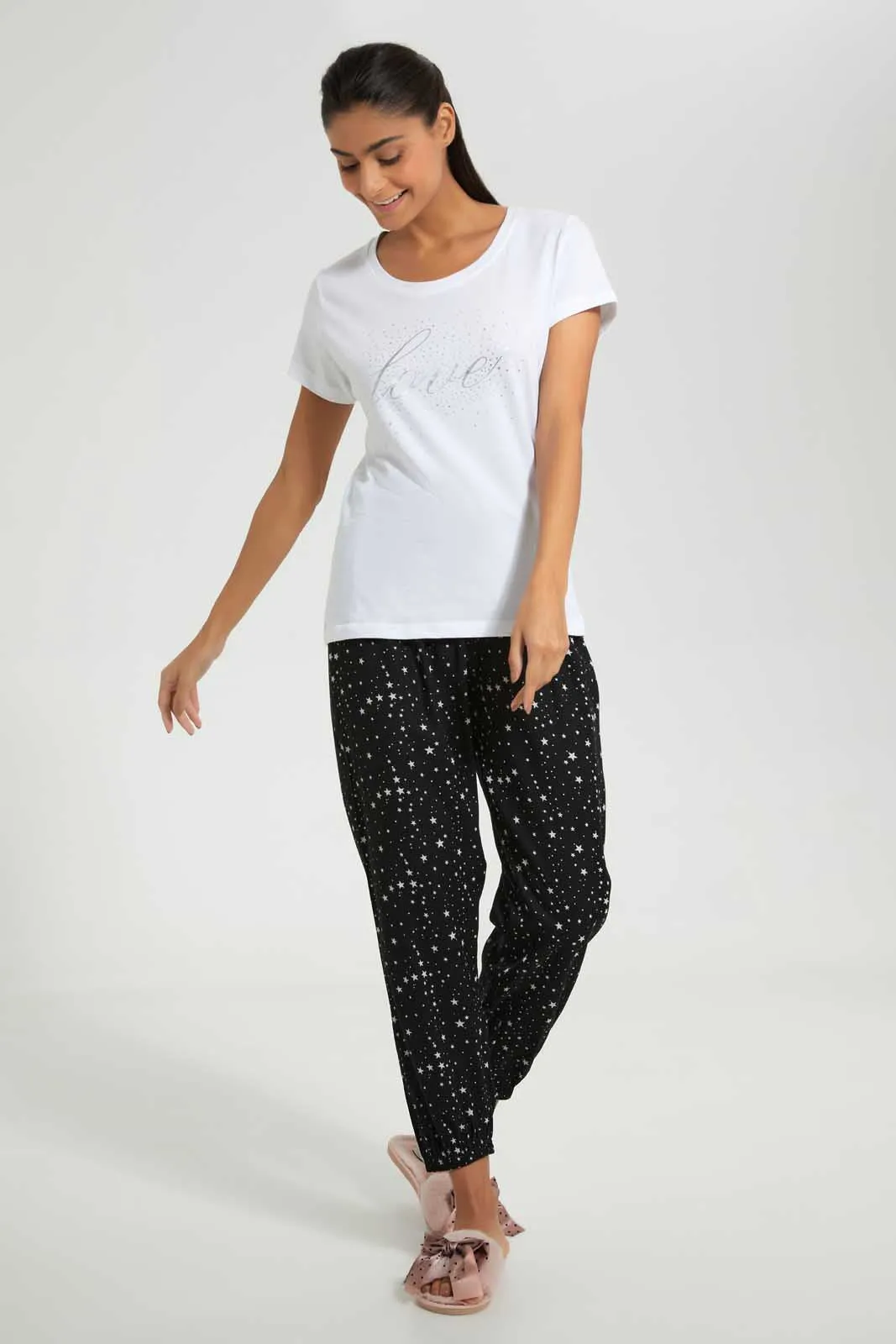 White And Black Love Pyjama Set (2 Piece)