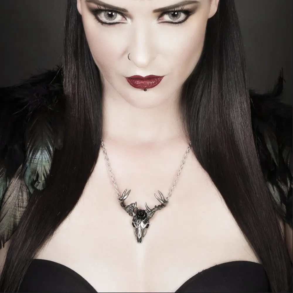 White Hart, Black Rose Pendant Necklace by Alchemy Gothic