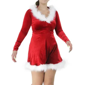 Women's Faux Fur Velvet Christmas Dress,Red/White