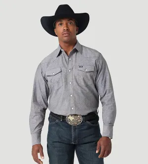 Wrangler® Men's Chambray Long Sleeve Western Shirt - Moonless Night