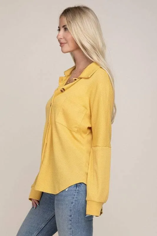 Yellow long sleeve button-down shirt