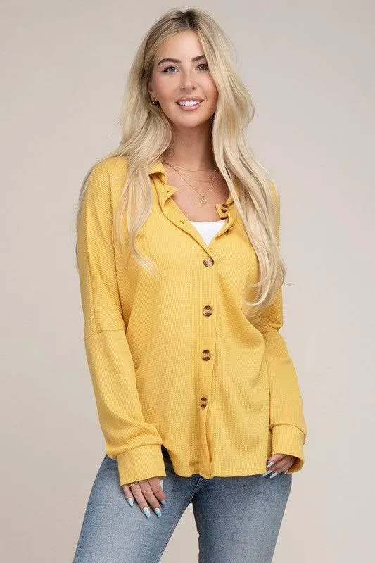 Yellow long sleeve button-down shirt